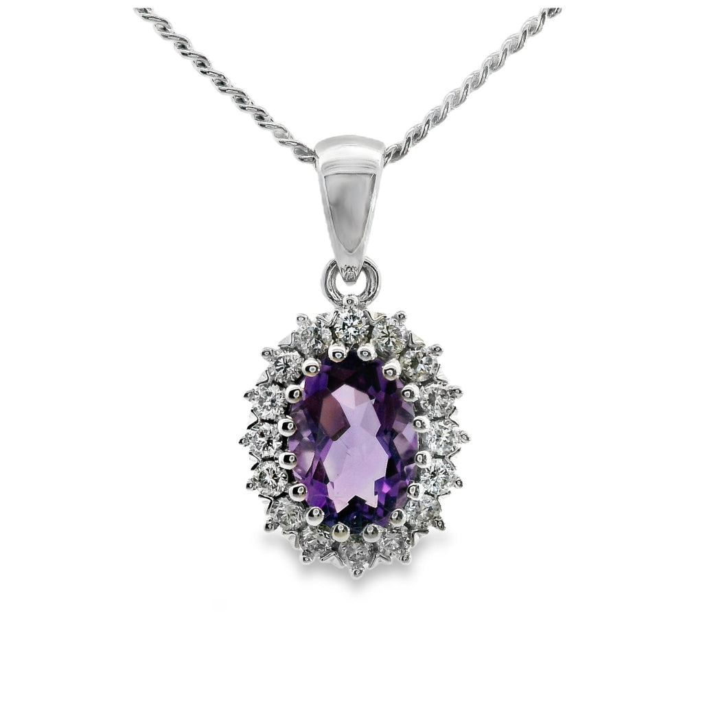 9ct White Gold Amethyst And Diamond Pendant