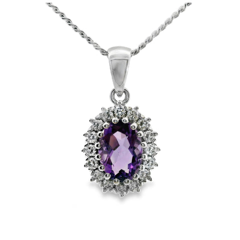 9ct White Gold Amethyst And Diamond Pendant