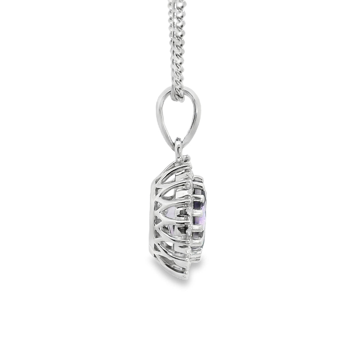 9ct White Gold Amethyst And Diamond Pendant