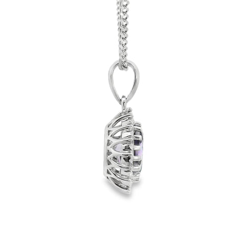 9ct White Gold Amethyst And Diamond Pendant