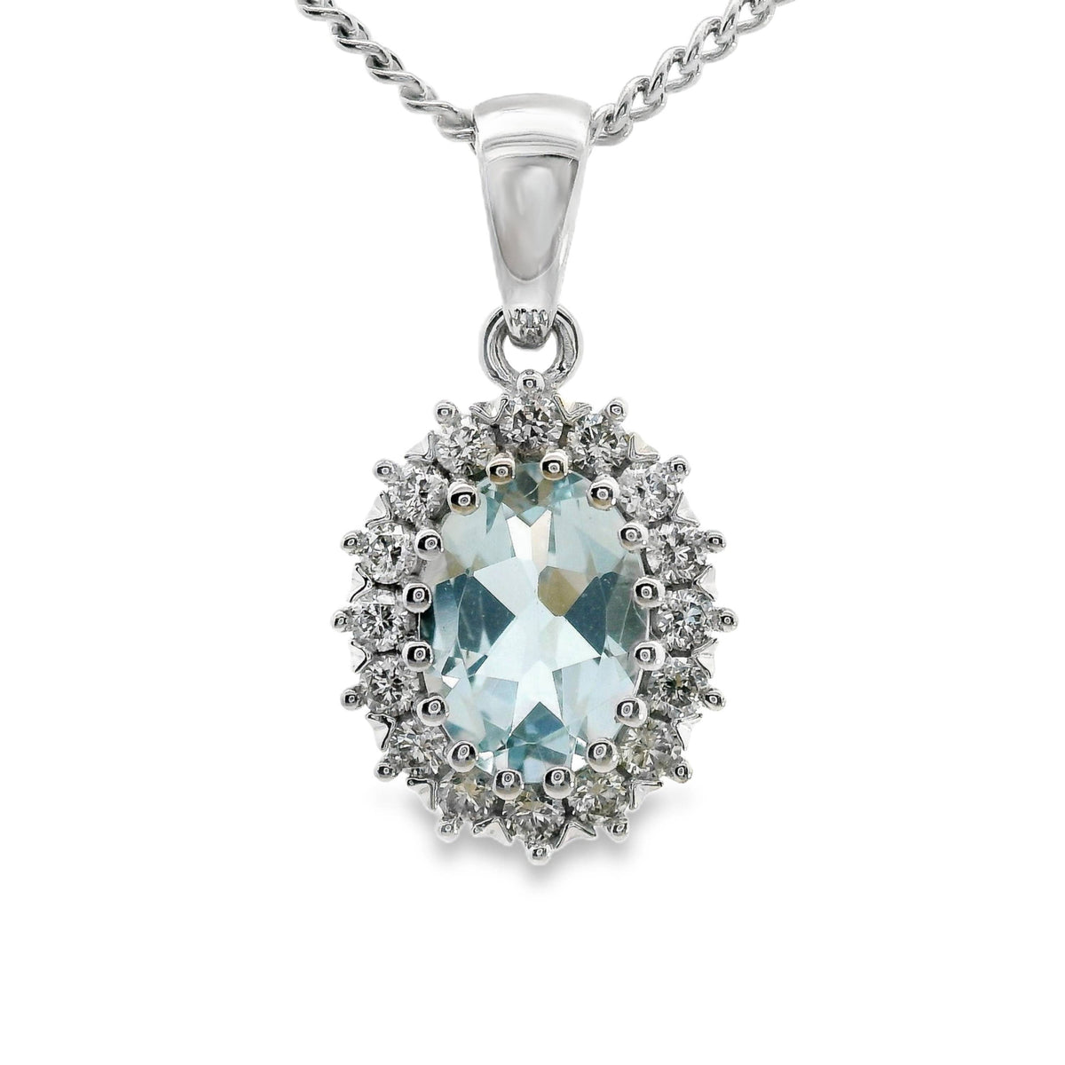 9ct White Gold Aquamarine And Diamond Pendant
