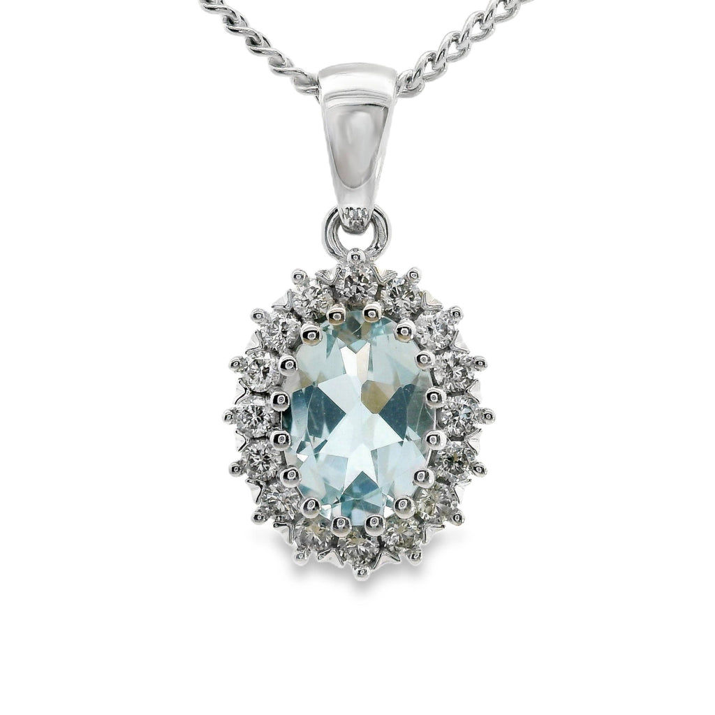 9ct White Gold Aquamarine And Diamond Pendant