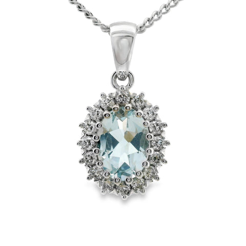 9ct White Gold Aquamarine And Diamond Pendant