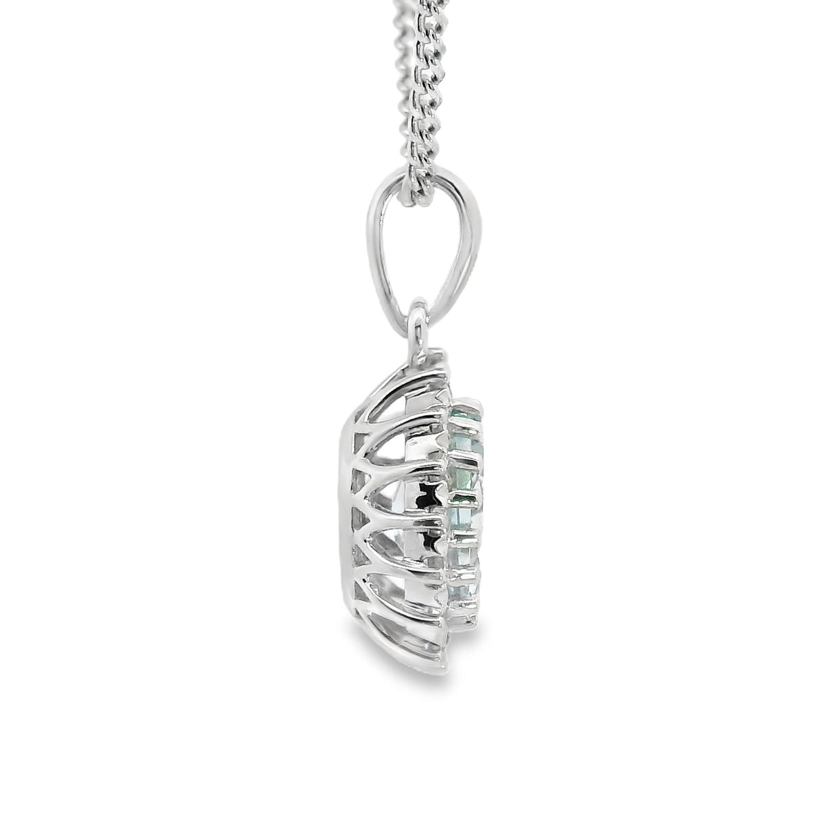 9ct White Gold Aquamarine And Diamond Pendant