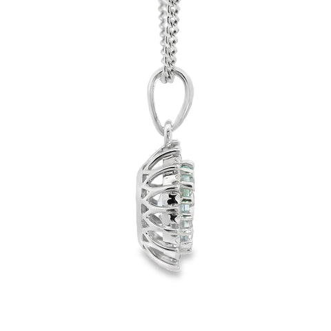9ct White Gold Aquamarine And Diamond Pendant
