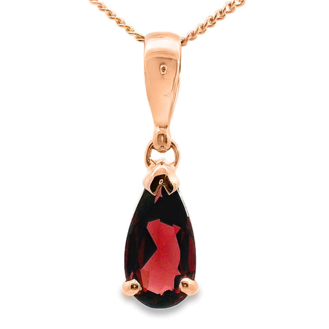 9ct Rose Gold Pear Cut Garnet Pendant