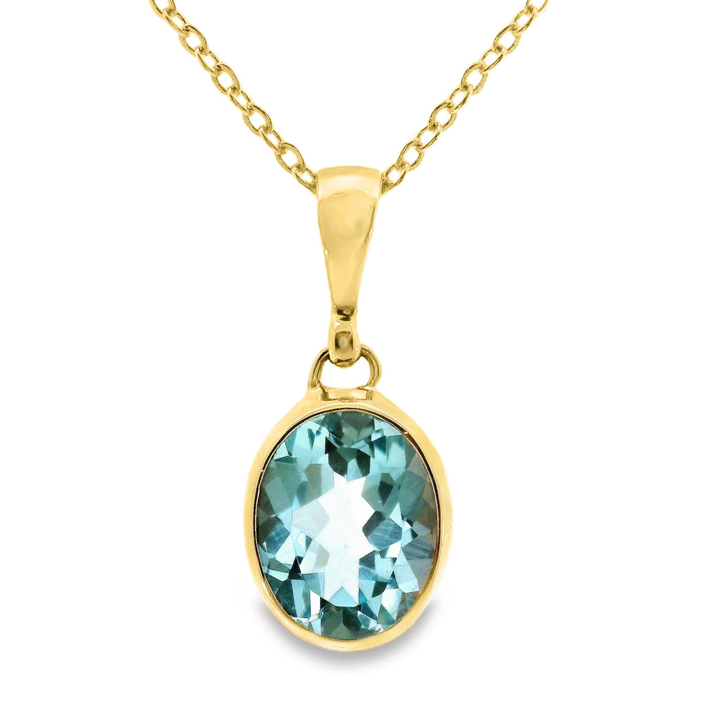 9ct Yellow Gold Blue Topaz Bezel Set Pendant