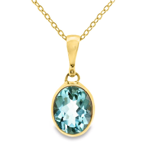 9ct Yellow Gold Blue Topaz Bezel Set Pendant
