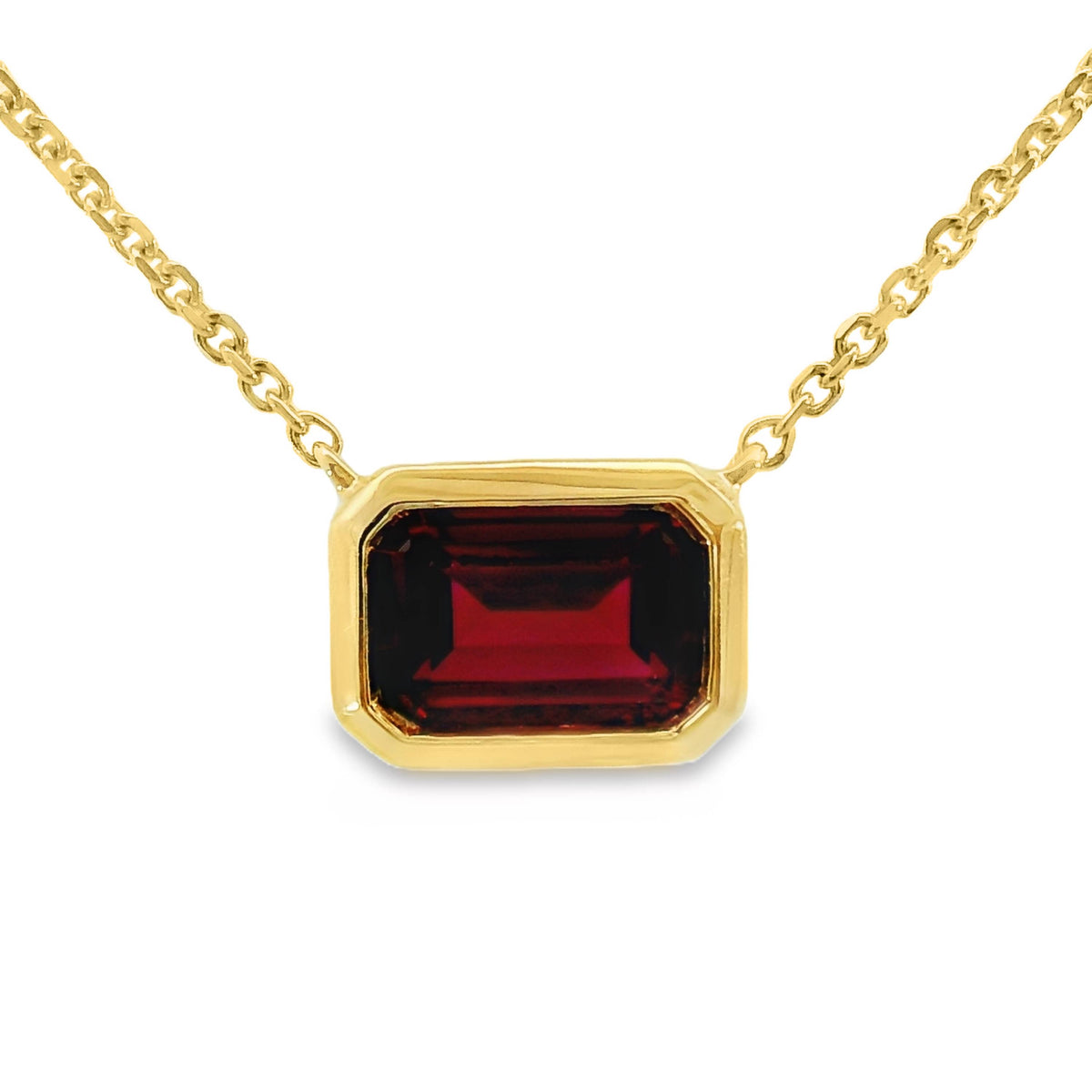 9ct Yellow Gold Bezel Set Lab Grown Ruby Pendant Necklace