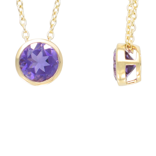 9ct Yellow Gold Bezel Set Amethyst Pendant With Necklace