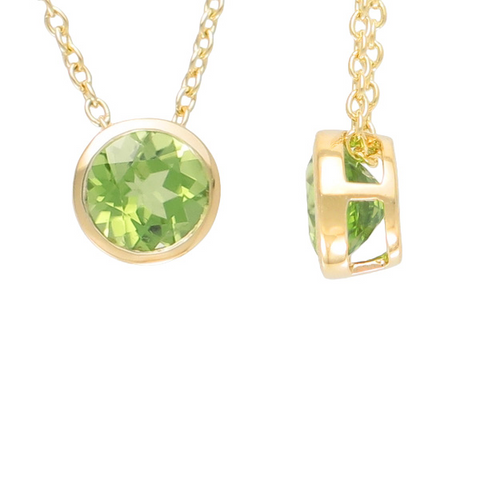 9ct Yellow Gold Bezel Set Peridot Pendant With Necklace