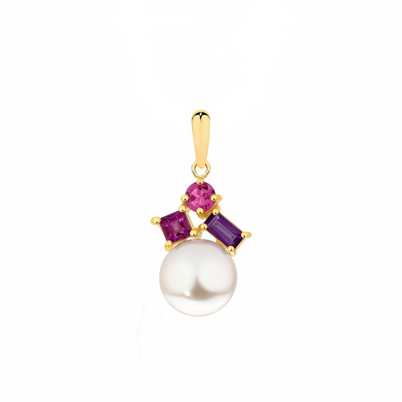 9ctYellow Gold Freshwater Pearl And Coloured Stone Pendant