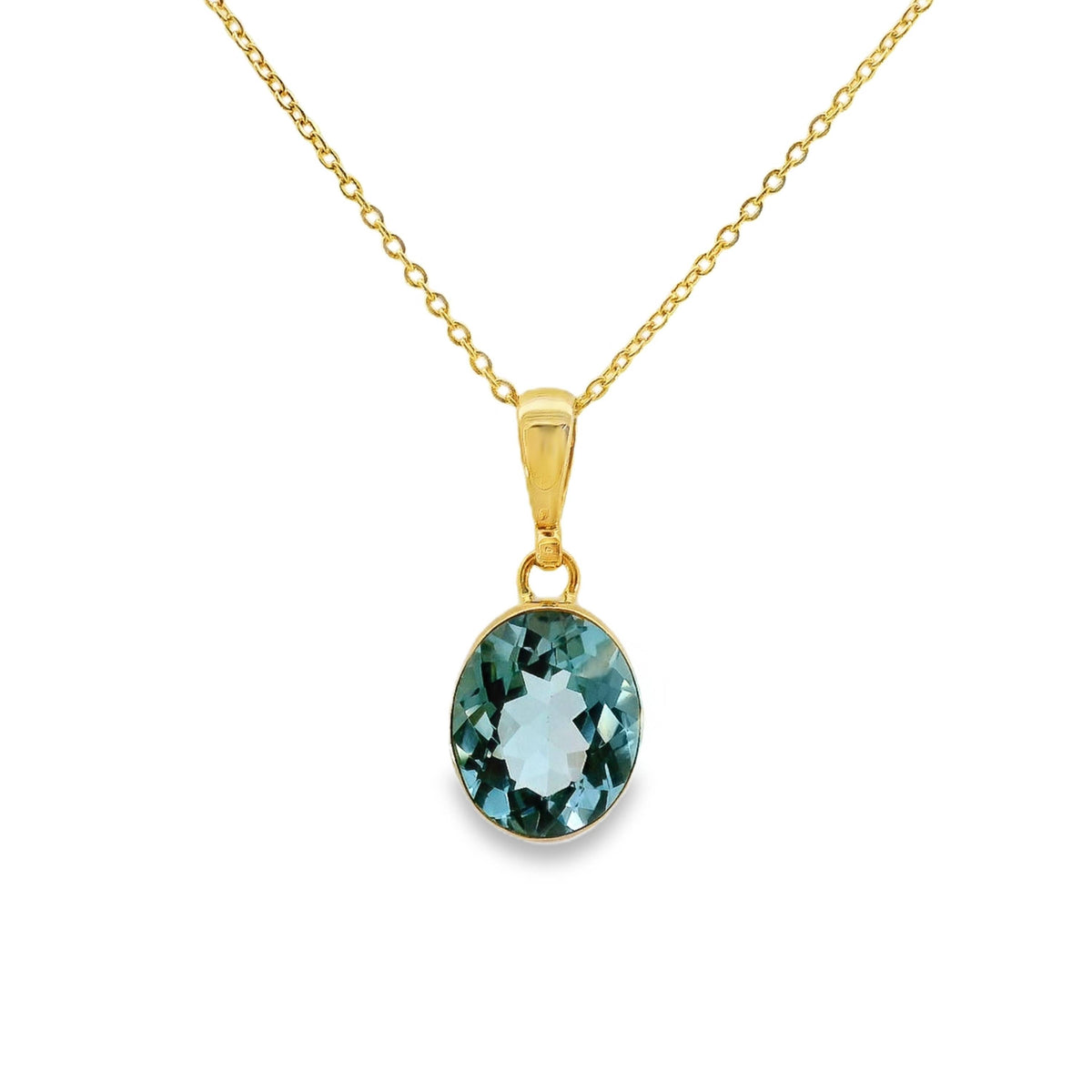 9ct Yellow Gold Bezel Set Blue Topaz Pendant