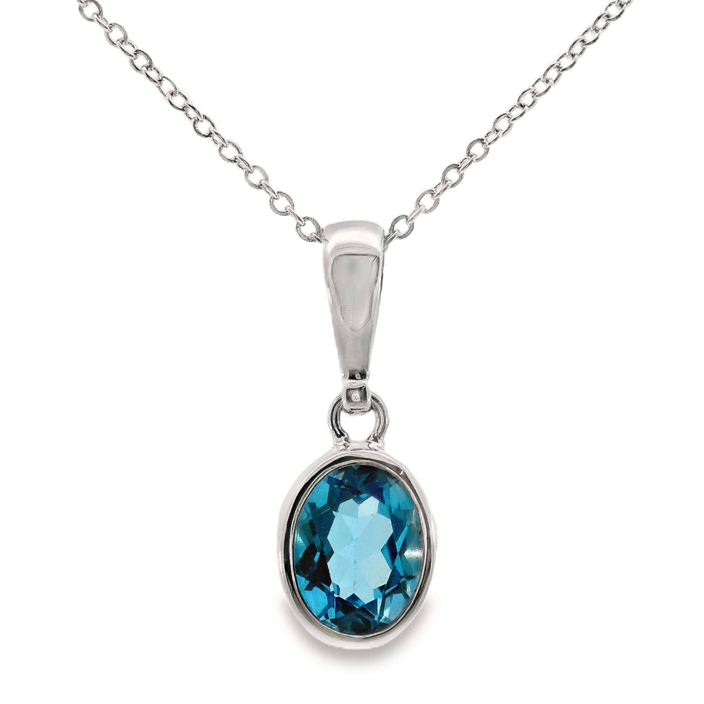 Sterling Silver Bezel Set Blue Topaz Pendant