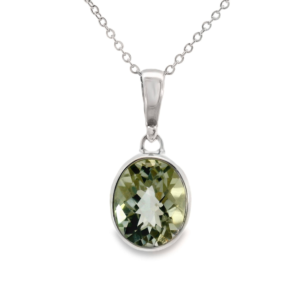 Sterling Silver Bezel Set Green Amethyst Pendant