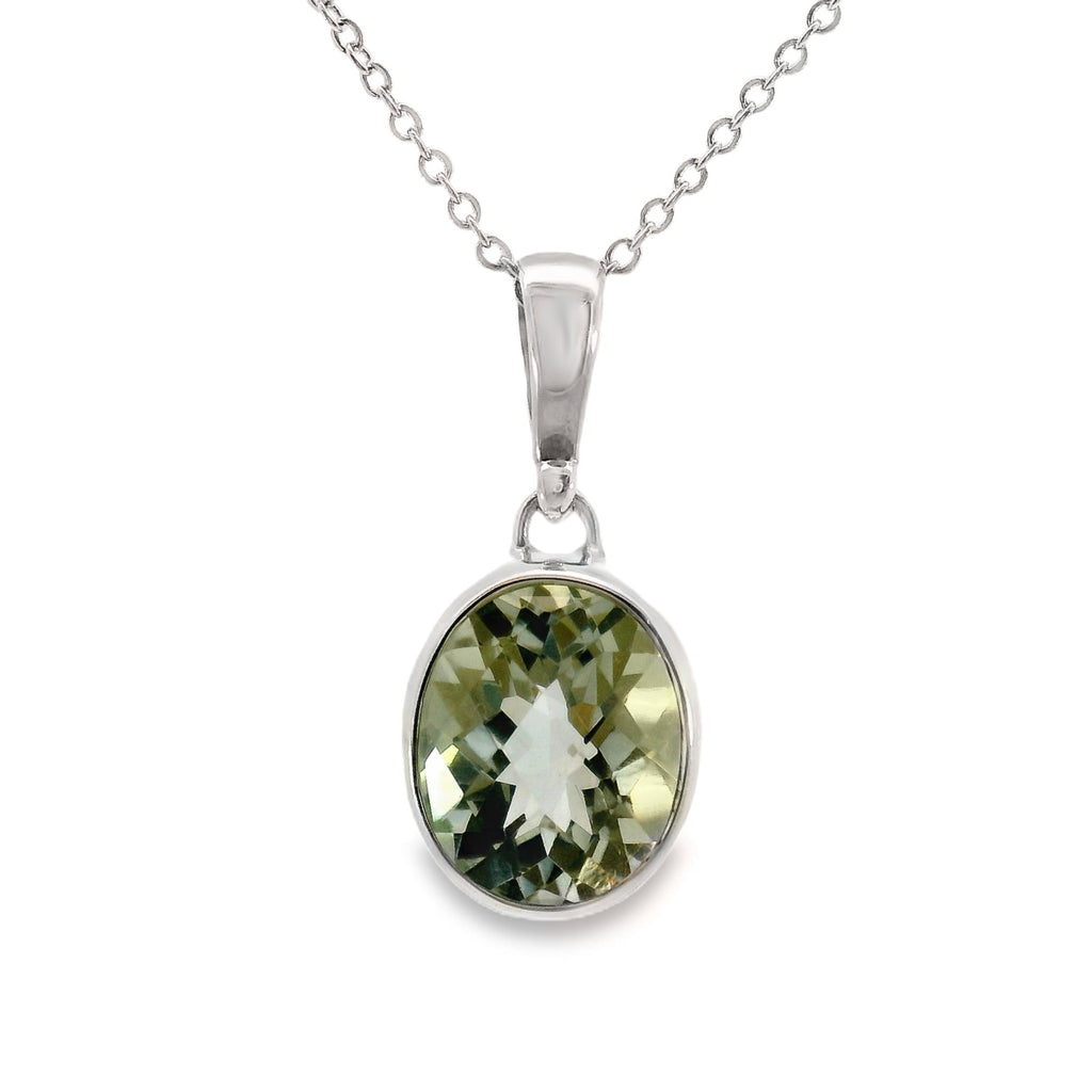 Sterling Silver Bezel Set Green Amethyst Pendant