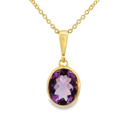 9ct Yellow Gold Bezel Set Amethyst Pendant