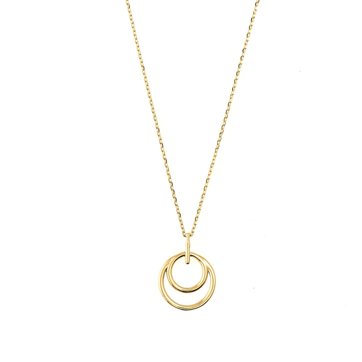 9ct Yellow Gold Double Circle Pendant On Fine Chain