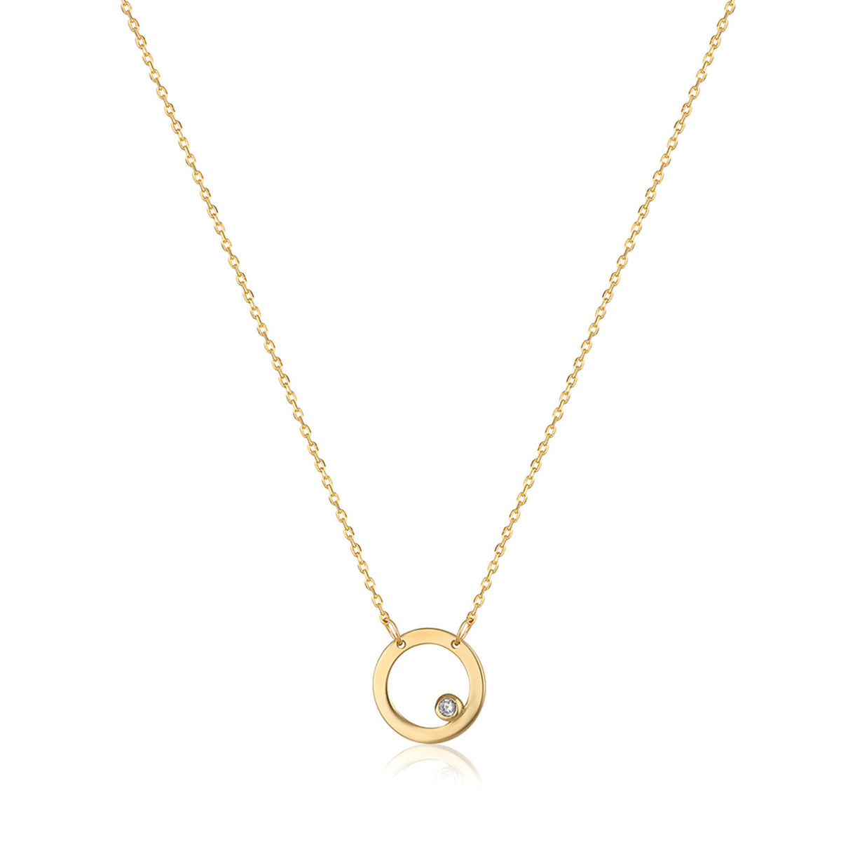9ct Yellow Gold Circle pendant On Fine Chain