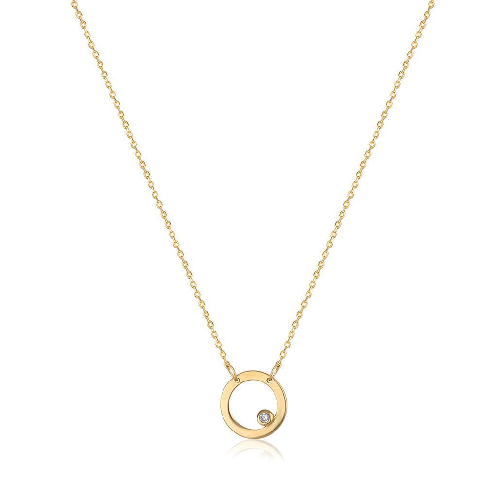9ct Yellow Gold Circle pendant On Fine Chain