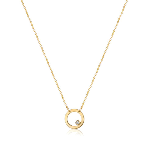 9ct Yellow Gold Circle pendant On Fine Chain