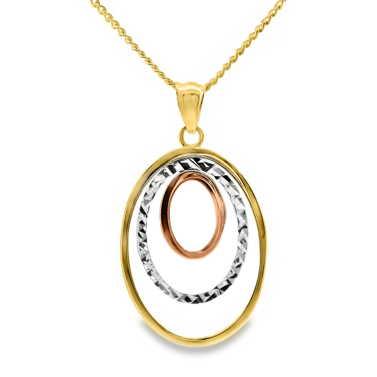 9ct Gold Tri Tone Oval Pendant