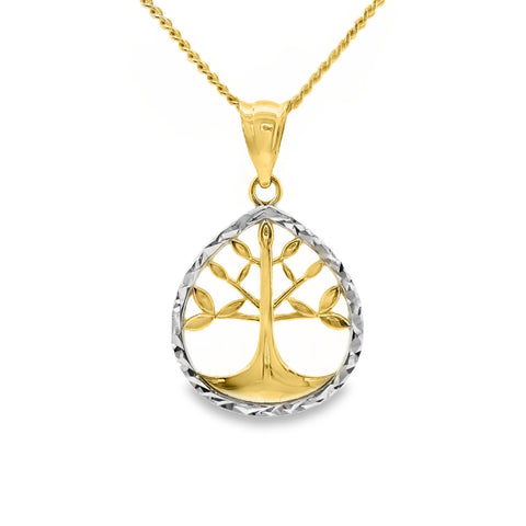 9ct Yellow And White Gold Tear ShapeTree of Life Pendant