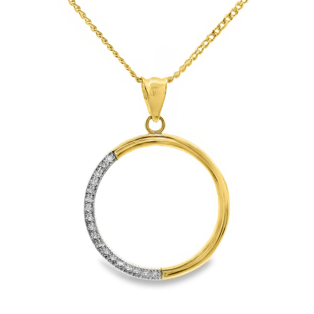 9ct Yellow Gold Circle Pendant Set With Cubic Zirconias