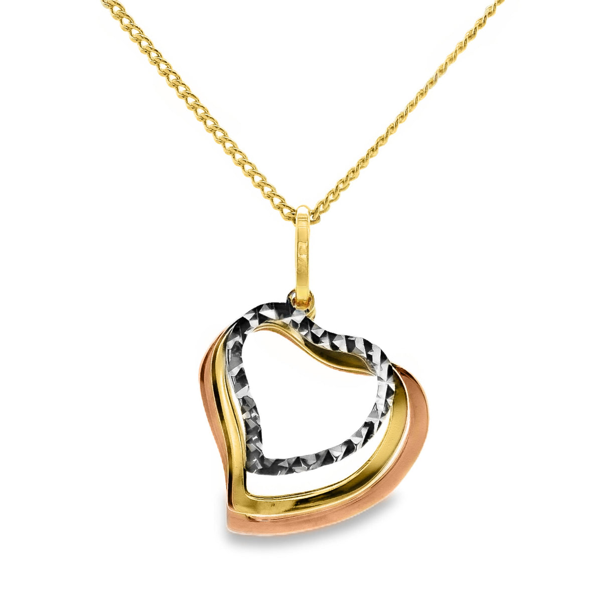 9ct Tri Tone Open Heart Pendant