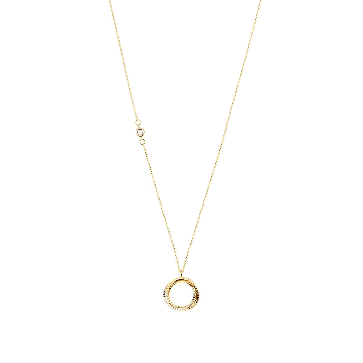 9ct Yellow And White Gold Double Circle Pendant On Fine Chain