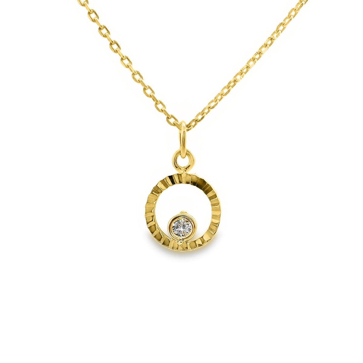 9ct Yellow Gold Small Circle Pendant With Bezel Set Cubic Zirconia