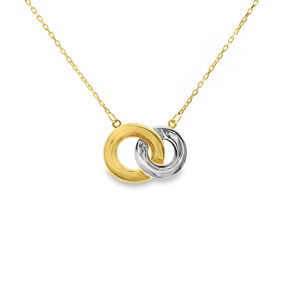 9ct Yellow And White Gold Intertwined Circle Pendant On Fine Chain
