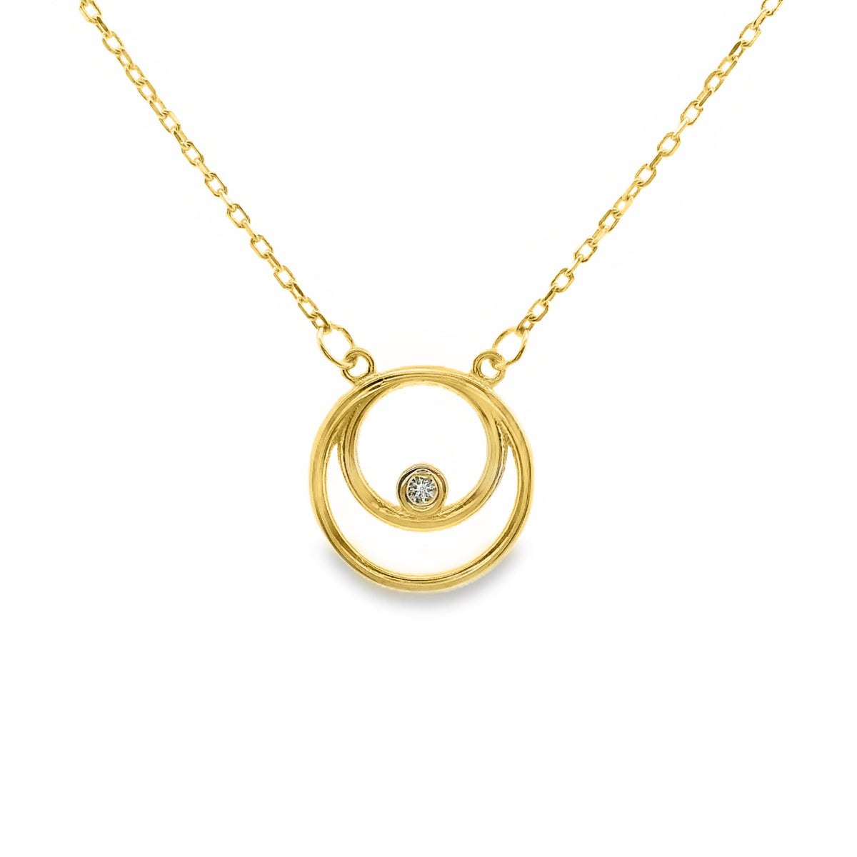 9ct Yellow Gold Double Circle Pendant With Bezel Set Cubic Zirconia