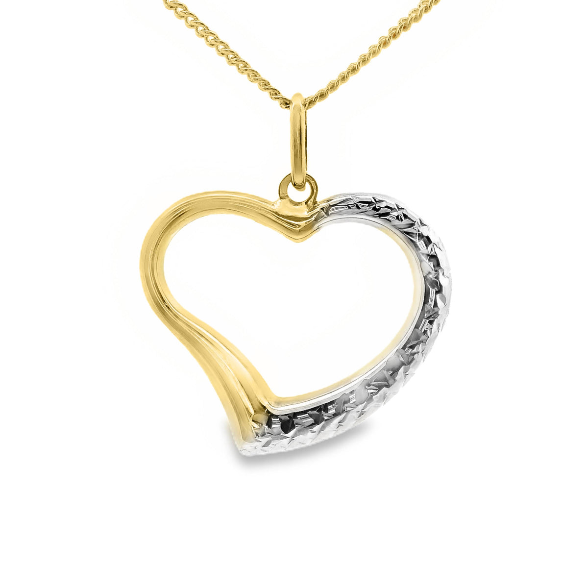 9ct Two Tone Gold Open Heart Pendant