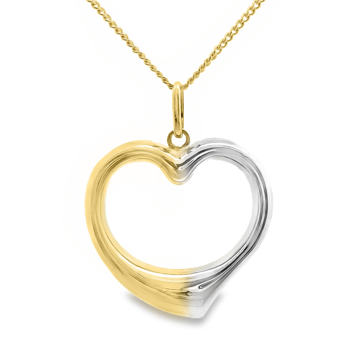 9ct Two Tone Gold Open Heart Pendant