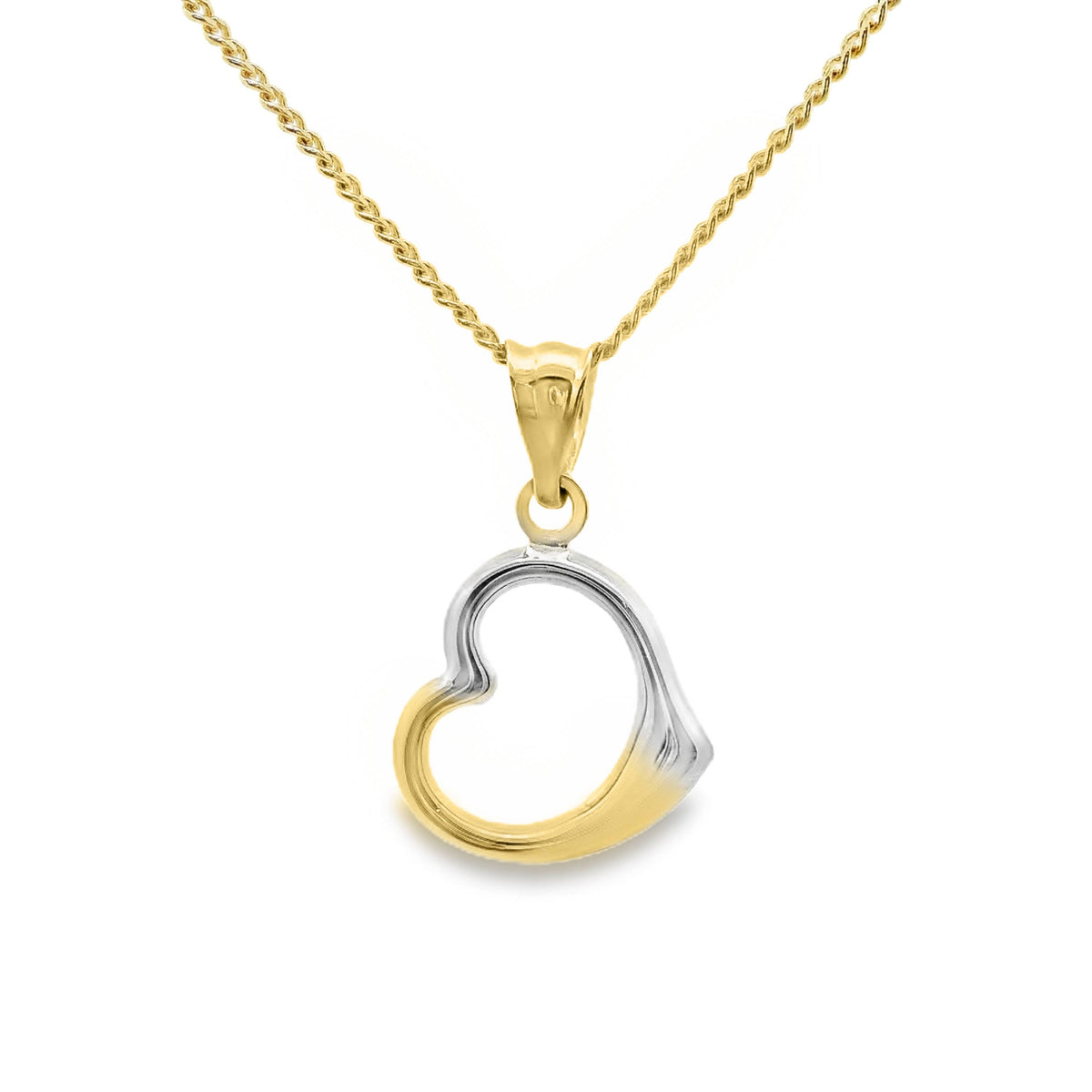 9ct Two Tone Gold Small Open Heart Pendant