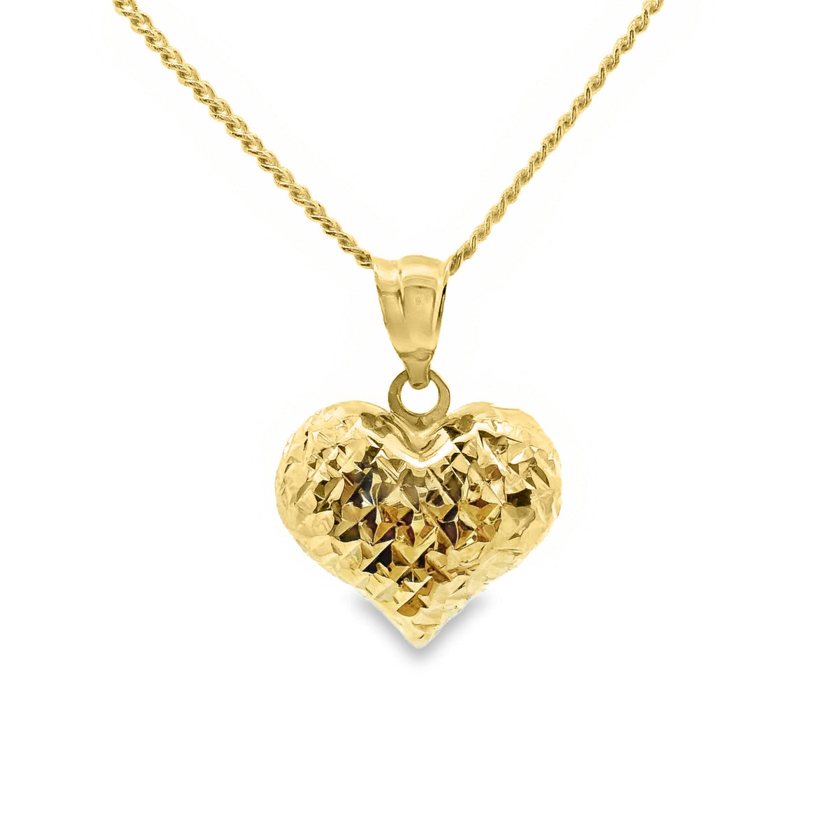 9ct Yellow Gold Patterned Puff Heart Pendant