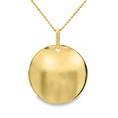 9ct Yellow Gold Engravable Disc Pendant 18mm