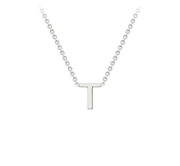 9ct White Gold Mini Initial T Necklace