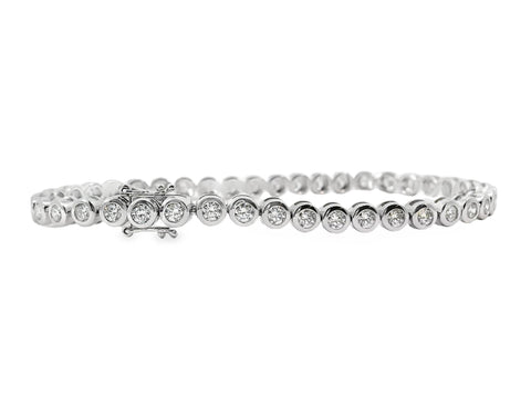 18ct White Gold Bezel Set Diamond Tennis Bracelet 3.01ct TDW