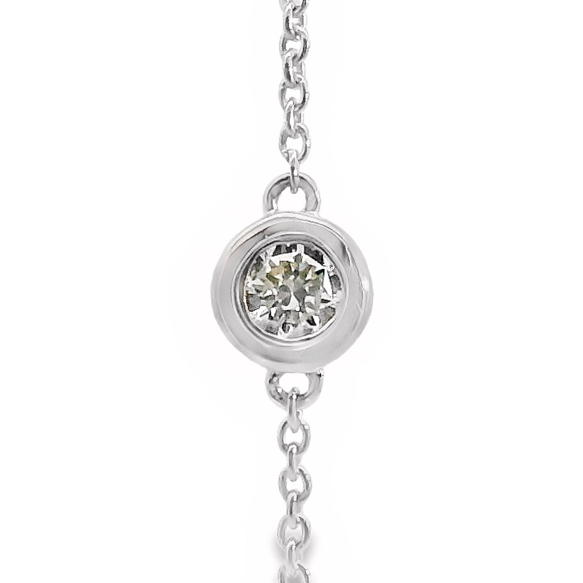 9ct White Gold Bezel Set Natural Diamond Fine Chain Bracelet 0.08ct