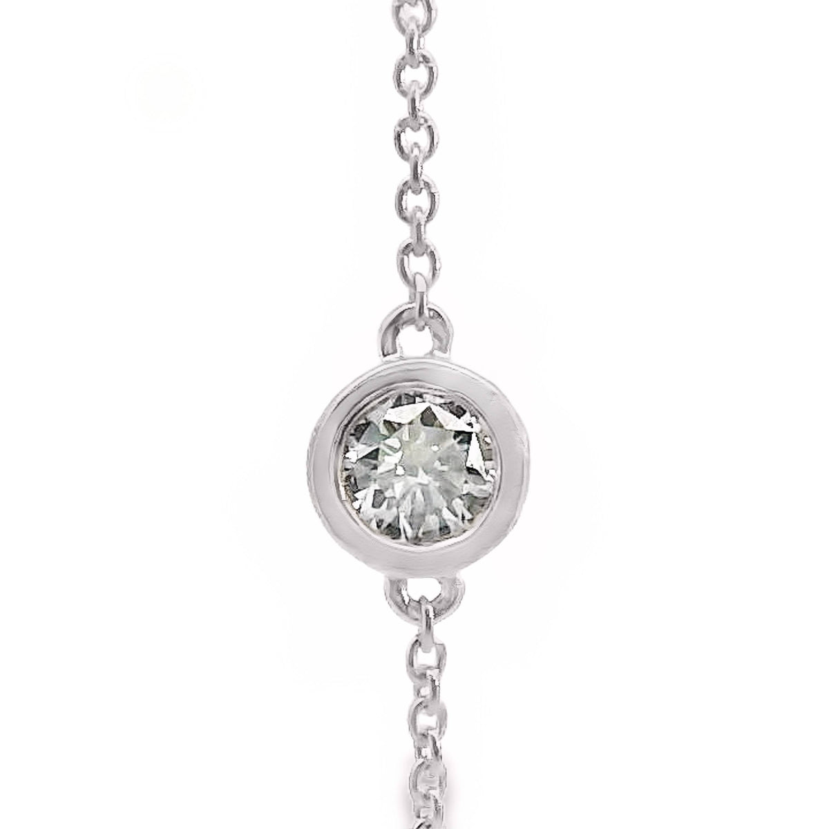 9ct White Gold Bezel Set Natural Diamond Fine Chain Bracelet 0.12ct