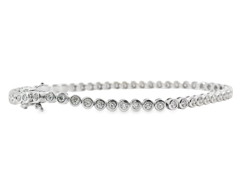 18ct White Gold Bezel Set Diamond Tennis Bracelet 1.51ct TDW