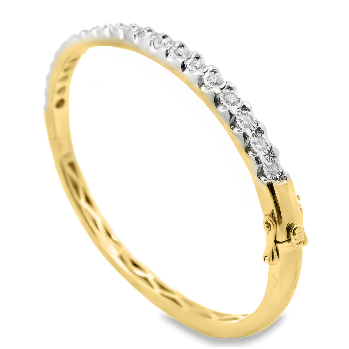 9ct Yellow Gold Natural Diamond Illusion Set Hinged Bangle