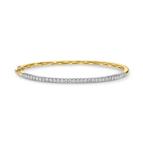 9ct Yellow Gold Natural Diamond Claw Set Hinged Bangle 1.00ct TDW