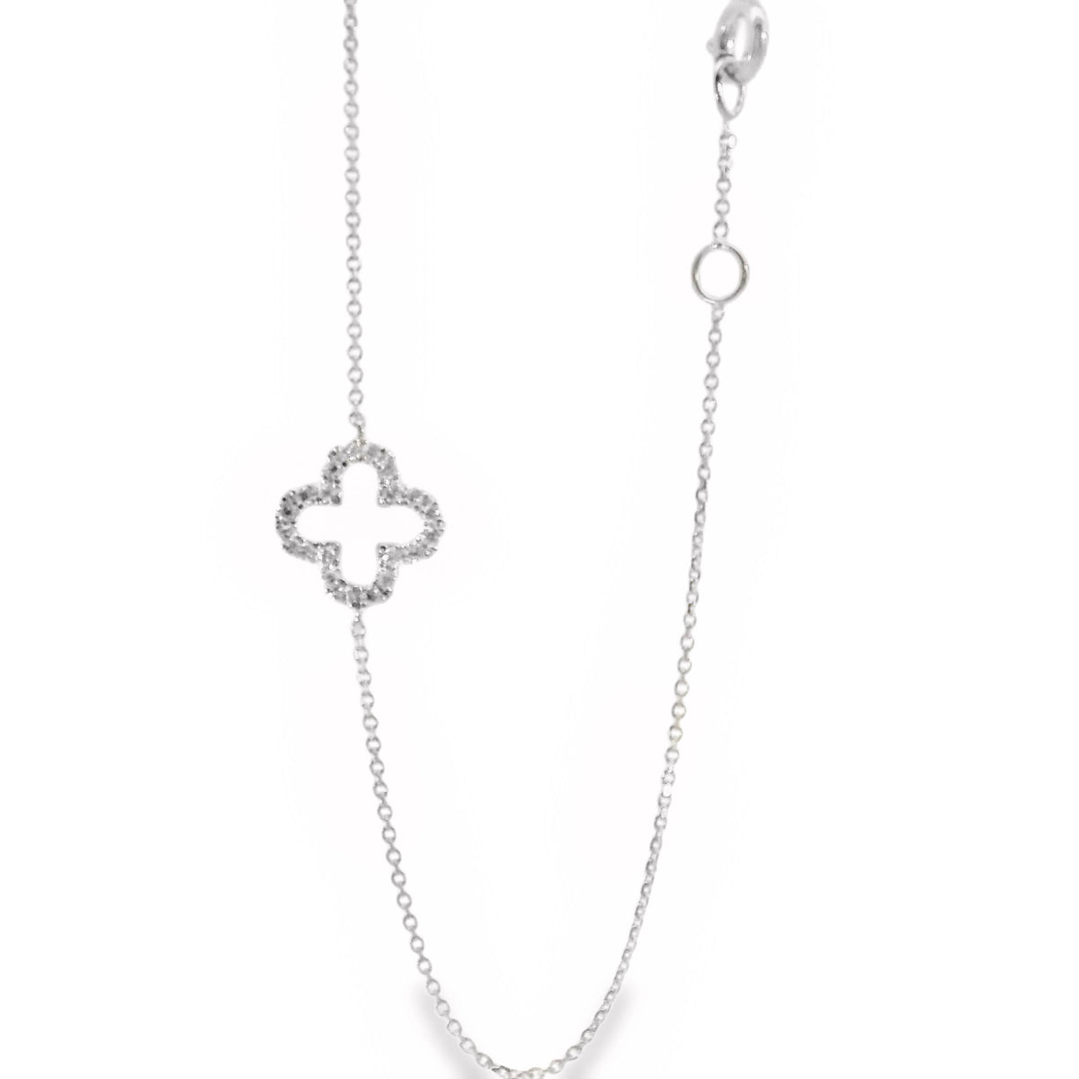 9ct White Gold Open Clover Lab Grown Diamond Bracelet