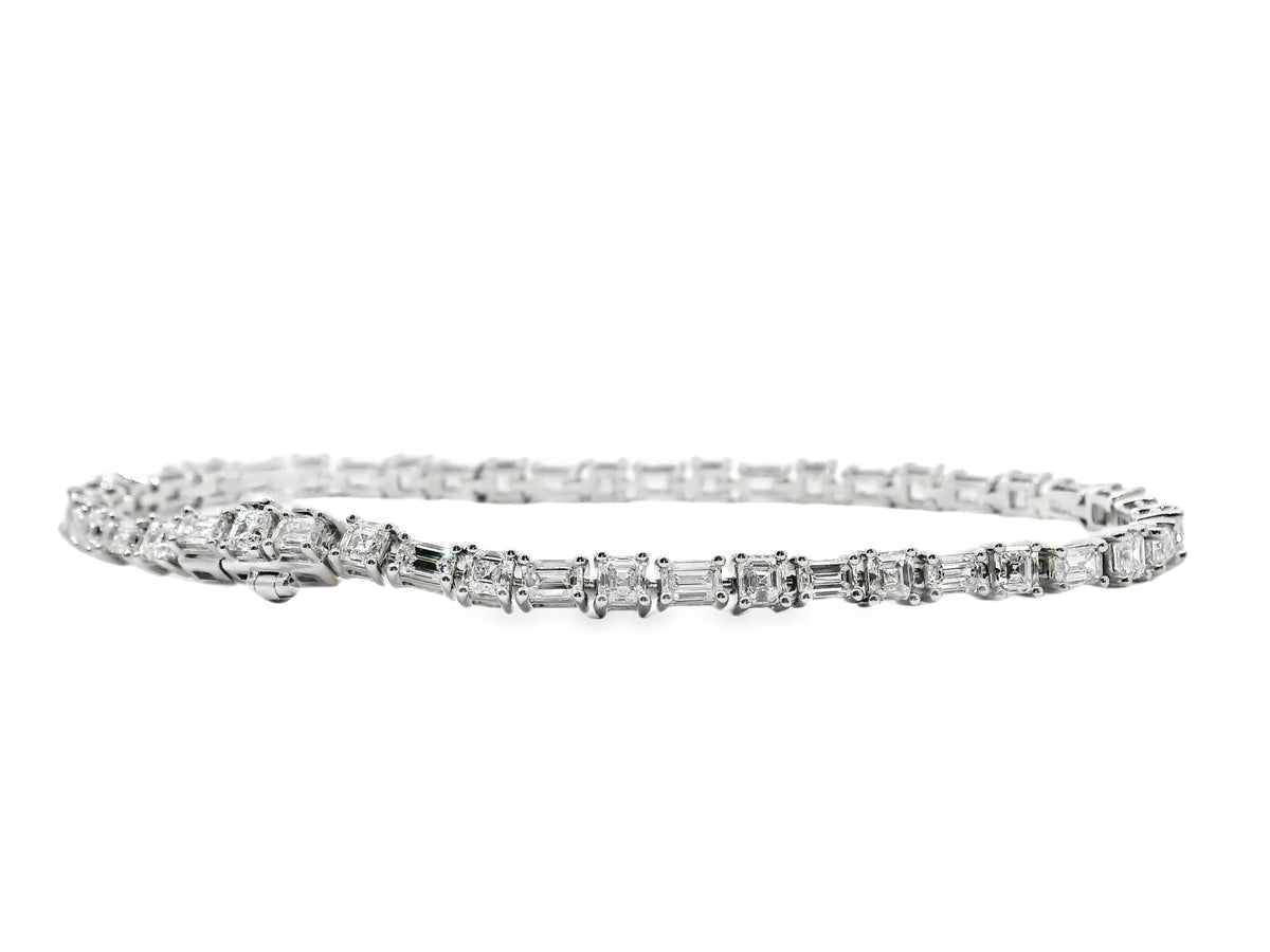9ct White Gold Lab Grown Diamond Mixed Cut Tennis Bracelet 5.86ct TDW