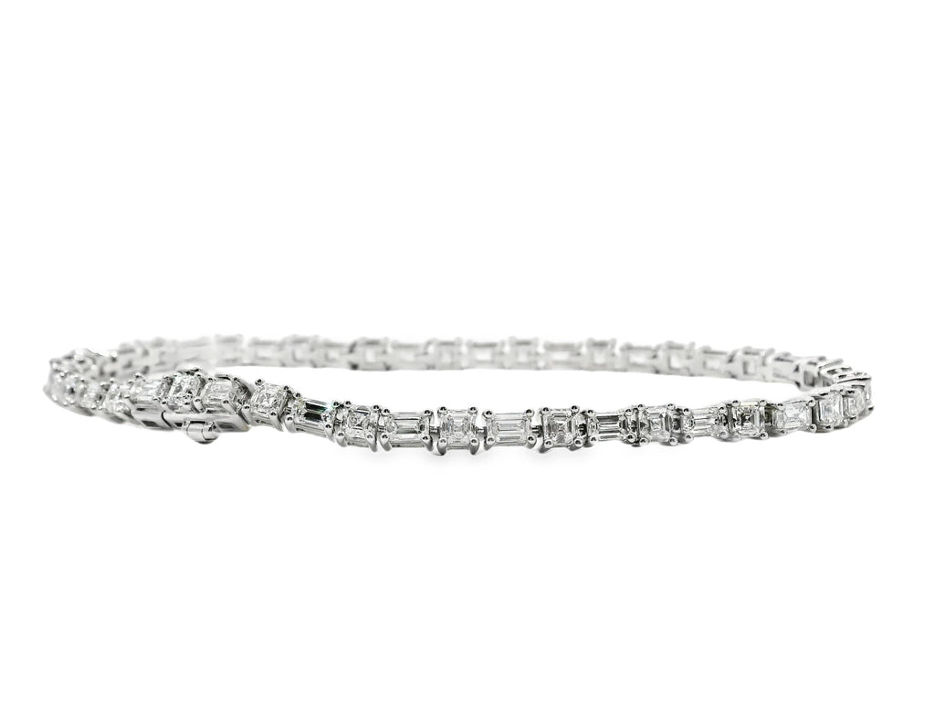 9ct White Gold Lab Grown Diamond Mixed Cut Tennis Bracelet 5.86ct TDW