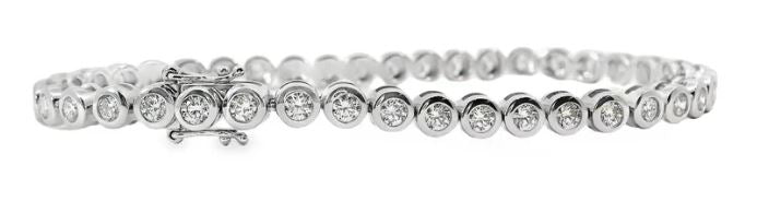 18ct White Gold Bezel Set Lab Grown Diamond Tennis Bracelet 3.01ct TDW