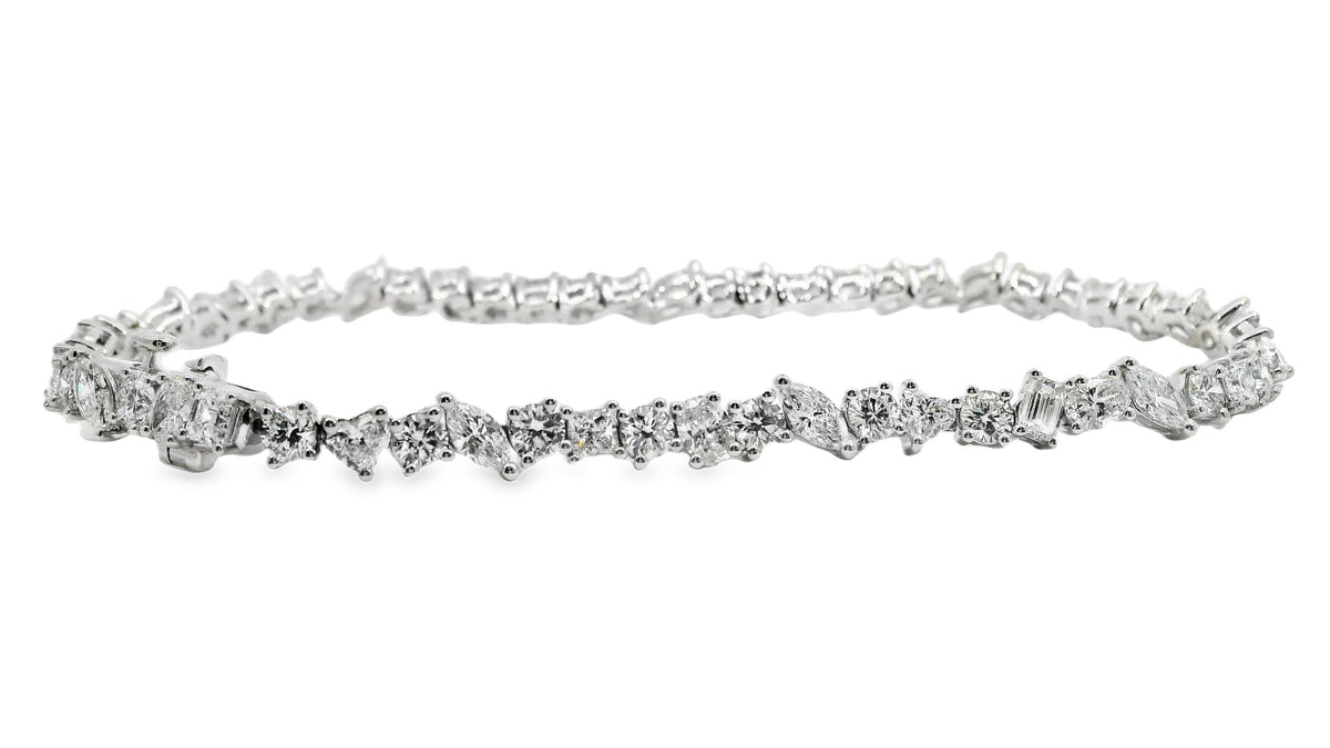 9ct White Gold Lab Grown Diamond Mixed Cut Tennis Bracelet 6.30ct TDW